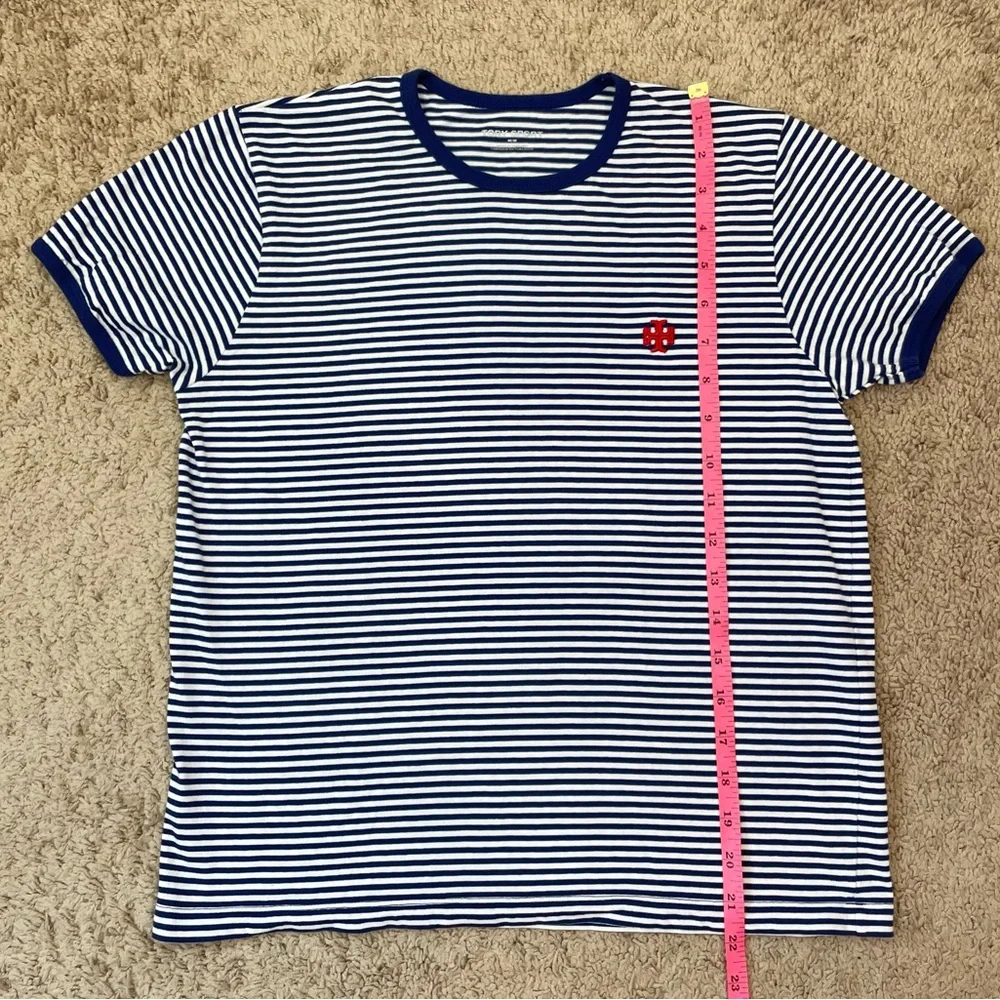 Tory Burch Sport Women's Blue Striped Cotton-Jersey Short Sleeve T-Shirt Medium - Picture 10 of 15